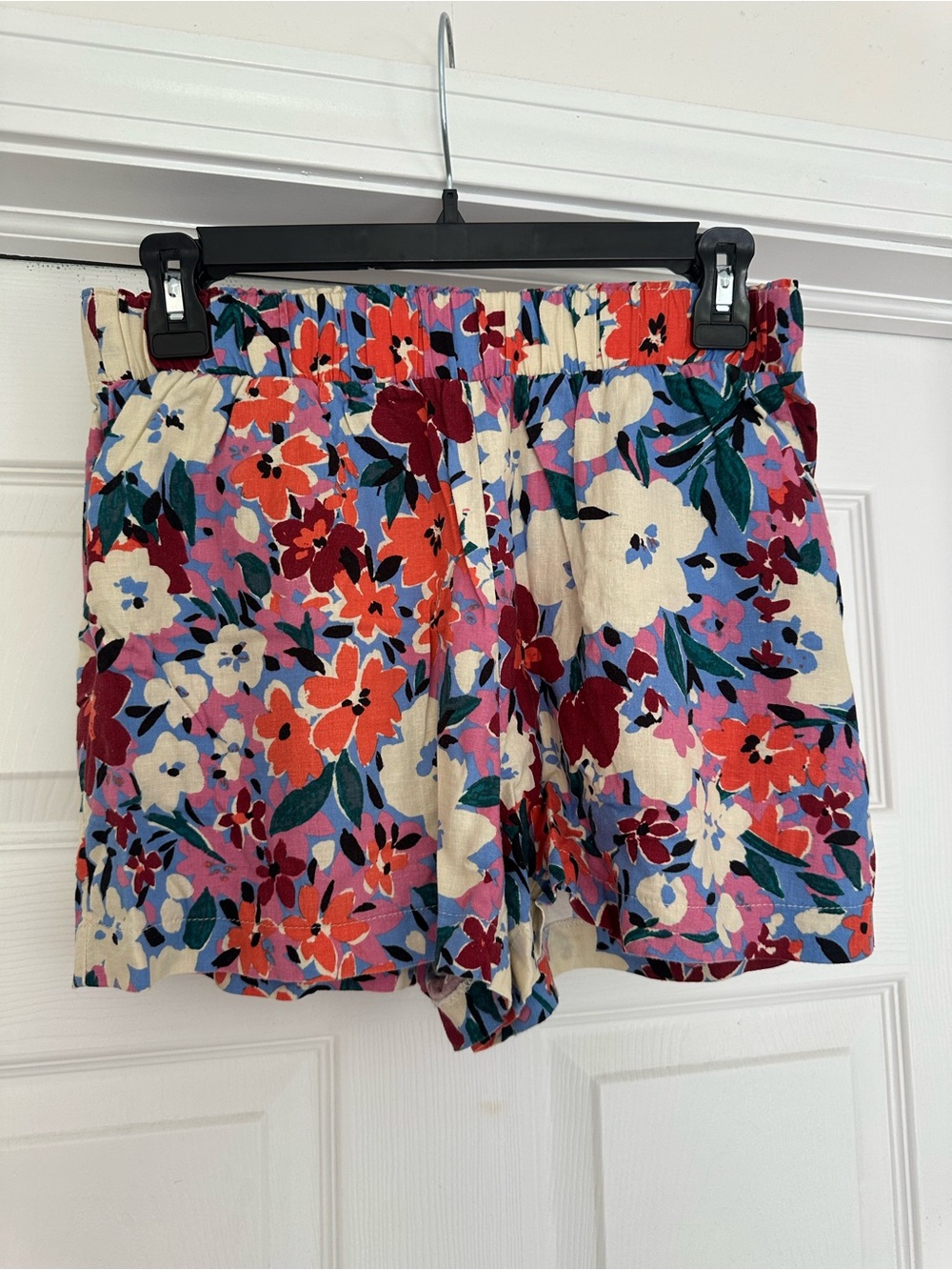 Karlie Floral High-Waist Elastic Shorts - Cream, Red, Pink, Blue, Green, Purple